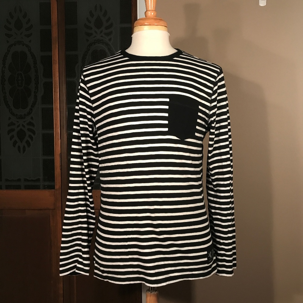 Express Fitted Striped Long-Sleeve Pocket Tee